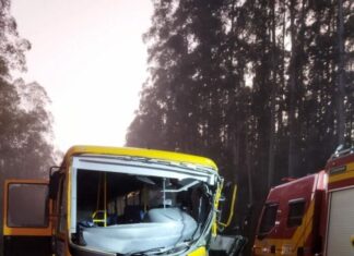 Motorista morre e 23 crianças ficam feridas em acidente entre ônibus escolar e pá carregadeira