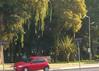 Veículo batido é abandonado na Praça Hercílio Luz em Araranguá