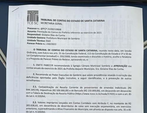 TCE recomenda aprovação das contas da gestão Gislaine Cunha