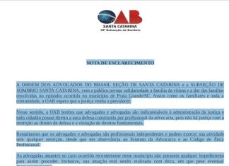 OAB SC e SUBSEÇÃO DE SOMBRIO esclarecem em nota que advogadas atuantes de Praia Grande não possuem qualquer impedimento para atuar no caso