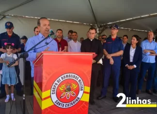 Prefeito e Vice de Gaivota prestigiam inauguração do Corpo de Bombeiros em Sombrio e conversam sobre obras com Governador Jorginho Mello