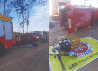 Capotamento deixa mulher ferida e envolvido não presta socorro