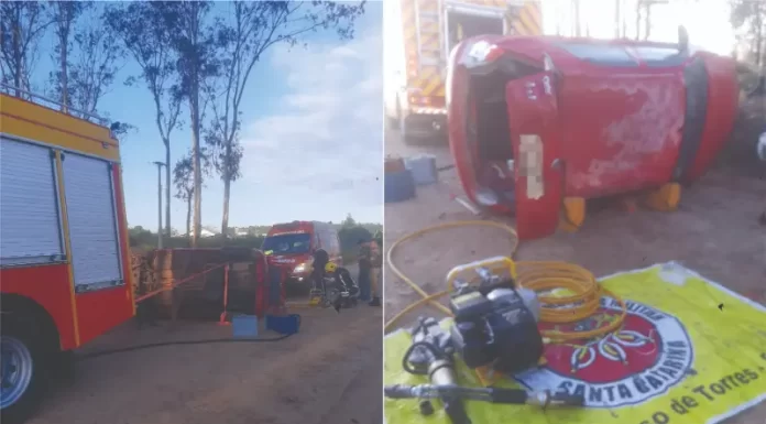 Capotamento deixa mulher ferida e envolvido não presta socorro