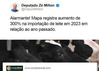 Deputado Zé Milton faz críticas aos acordos internacionais do setor do leite