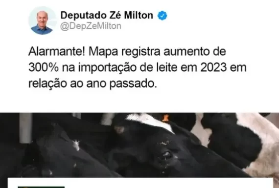 Deputado Zé Milton faz críticas aos acordos internacionais do setor do leite
