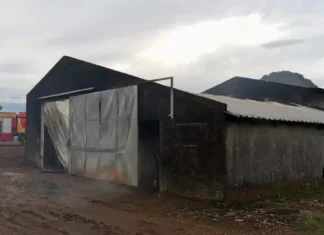 Ermo: incêndio destrói galpão, pulverizadores, ceifadeira, caminhão, motocicleta e carros