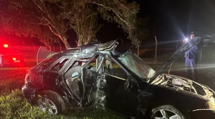 Passageiro de automóvel morre após carro em que estava colidir contra um poste e capotar na SC 447em Araranguá