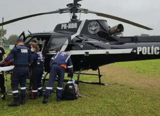 Helicóptero do SAER transfere paciente com infarto de Sombrio para Criciúma