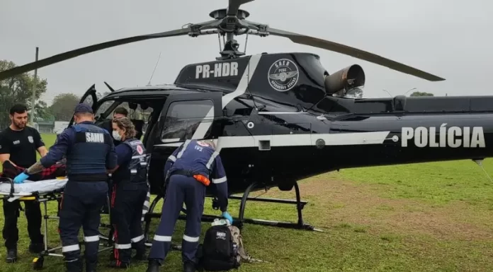 Helicóptero do SAER transfere paciente com infarto de Sombrio para Criciúma