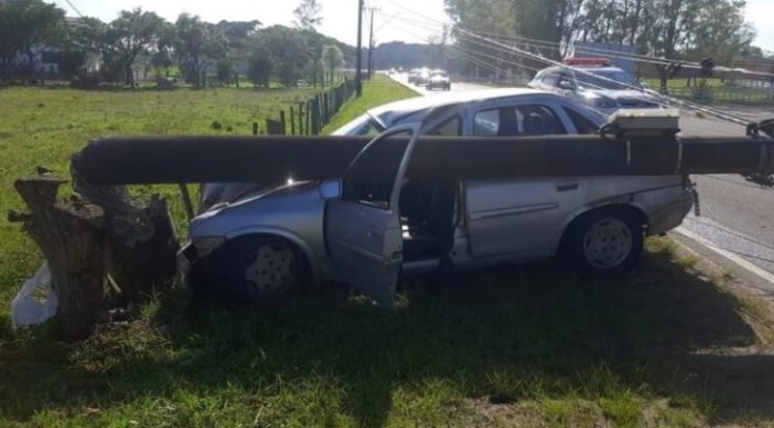 Motorista perde controle e colide em poste na rodovia em Araranguá