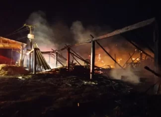 Incêndio de grandes proporções atinge madeireira em Meleiro durante a madrugada