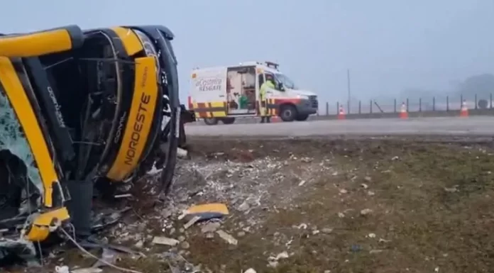 Ônibus tomba e deixa uma pessoa morta na BR-101