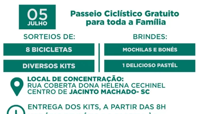 Cooperja e demais cooperativas de Jacinto Machado promovem Passeio Ciclístico para celebrar o Dia Internacional do Cooperativismo