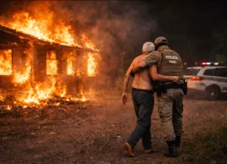 Policiais enfrentam incêndio e salvam vida de homem em casa em chamas em Sombrio