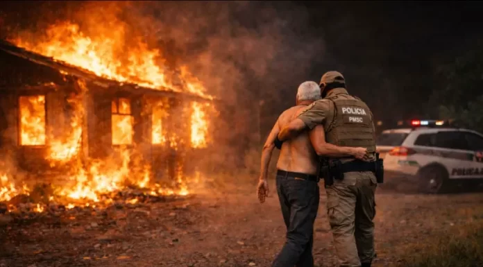 Policiais enfrentam incêndio e salvam vida de homem em casa em chamas em Sombrio