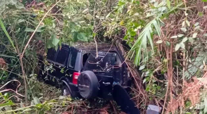 Mulher fica ferida após veículo sair da pista em Turvo
